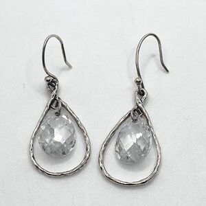 Silpada Sterling Silver Hammered Texture Facet Cut Cz Earrings 1.5”